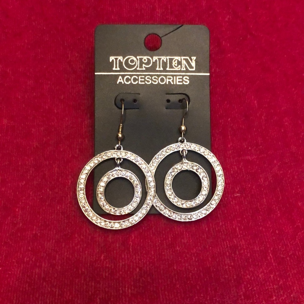 Silver diamond cubic zirconia circle earrings